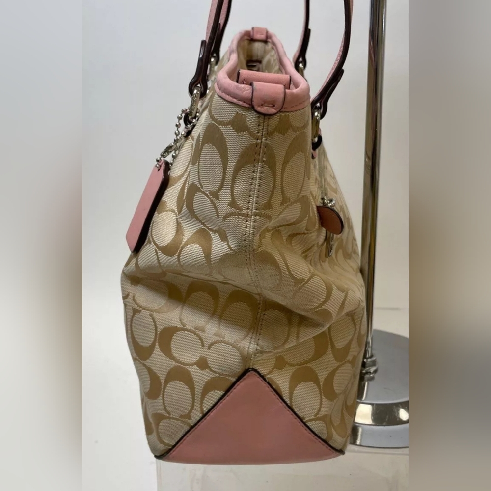 Coach Beige Pink Tan Monogram Tote Bag Handbag Purse - Picture 4 of 7